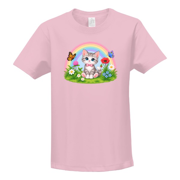 T-shirt Kitten with a Rainbow