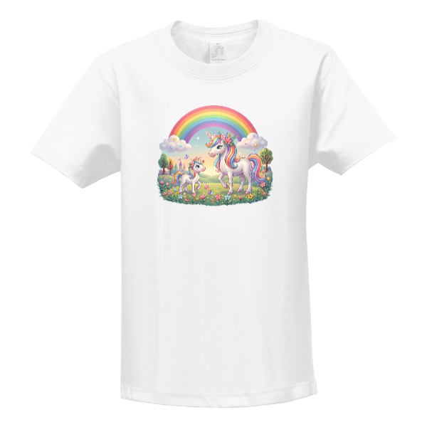 T-shirt Unicorns with a rainbow